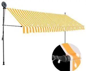 Copertină retractabilă manual cu LED, alb & portocaliu, 400 cm