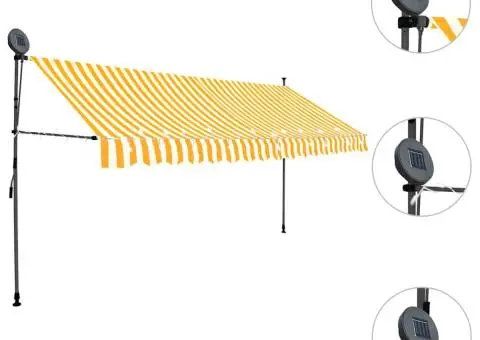 Copertină retractabilă manual cu LED, alb & portocaliu, 400 cm - 3/5