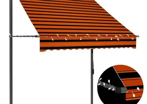 Copertină retractabilă manual cu LED, portocaliu & maro, 150 cm - 1/5