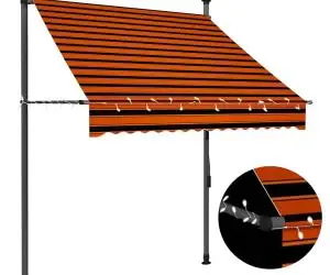 Copertină retractabilă manual cu LED, portocaliu & maro, 150 cm