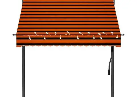 Copertină retractabilă manual cu LED, portocaliu & maro, 150 cm - 4/5