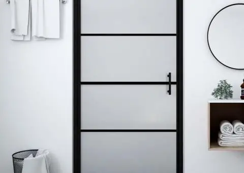 Ușă de duș, negru, 100 x 178 cm, sticlă mată securizată - 1/5