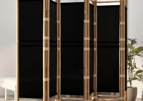 Separator de cameră pliabil cu 6 panouri 240 cm bambus și pânză - 1/5