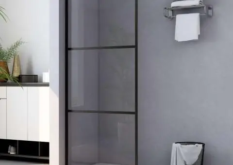 Paravan de duș walk-in negru 115x195 cm sticlă ESG transparentă - 1/5
