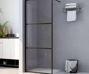 Paravan de duș walk-in negru 115x195 cm sticlă ESG transparentă