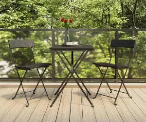 Set mobilier bistro pliabil, 3 piese, negru, poliratan