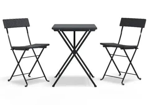 Set mobilier bistro pliabil, 3 piese, negru, poliratan - 2/5