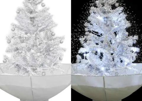 Brad de Crăciun cu ninsoare și bază umbrelă, alb, 75 cm - 1/5