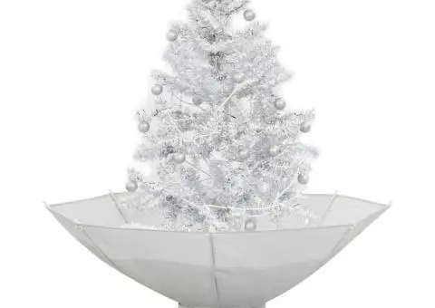 Brad de Crăciun cu ninsoare și bază umbrelă, alb, 75 cm - 3/5