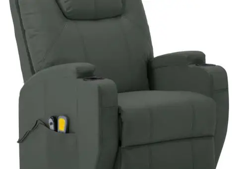 Fotoliu de masaj cu ridicare, antracit, piele ecologică - 2/5