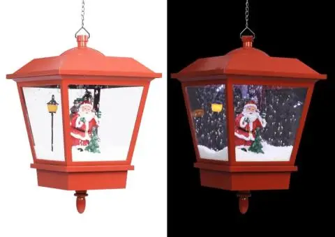 Felinar suspendat cu LED și Moș Crăciun, roșu, 27x27x45 cm - 1/5
