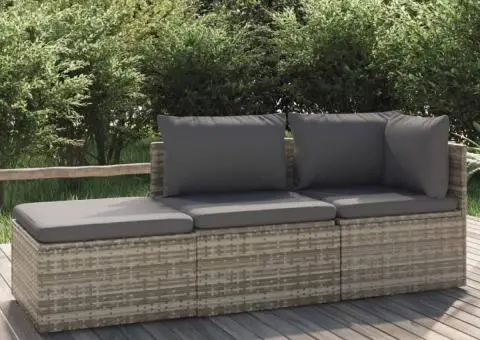 Set mobilier de grădină cu perne, 3 piese, gri, poliratan - 1/5