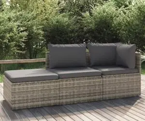 Set mobilier de grădină cu perne, 3 piese, gri, poliratan