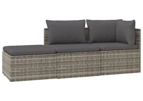 Set mobilier de grădină cu perne, 3 piese, gri, poliratan - 2/5