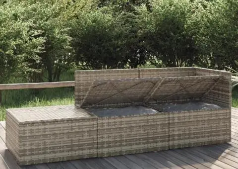 Set mobilier de grădină cu perne, 3 piese, gri, poliratan - 3/5