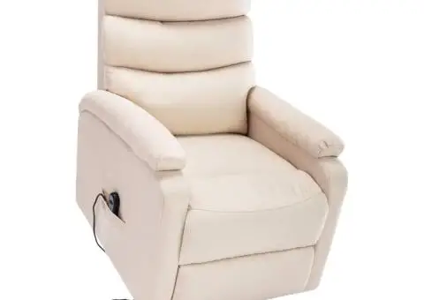Fotoliu de masaj cu ridicare, crem, material textil - 1/5