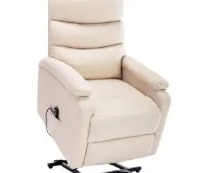 Fotoliu de masaj cu ridicare, crem, material textil