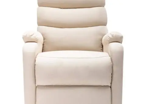 Fotoliu de masaj cu ridicare, crem, material textil - 3/5