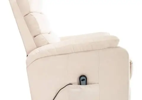 Fotoliu de masaj cu ridicare, crem, material textil - 4/5
