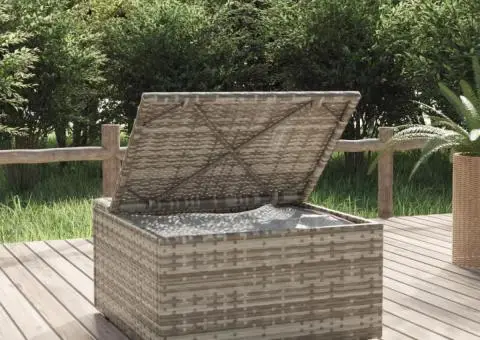 Taburet de grădină cu pernă, gri, 55x55x30 cm, poliratan - 3/5