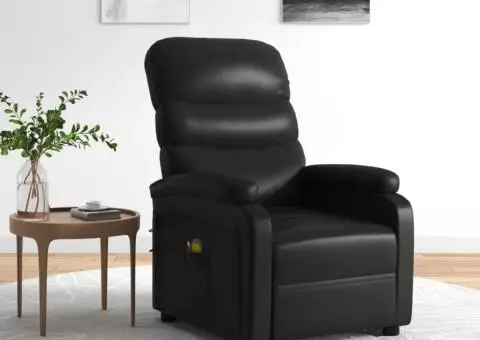 Fotoliu de masaj cu ridicare, negru, piele ecologică - 1/5