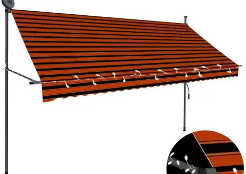 Copertină retractabilă manual cu LED, portocaliu & maro, 300 cm - 1/5