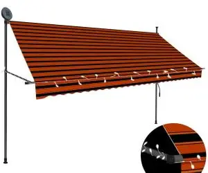 Copertină retractabilă manual cu LED, portocaliu & maro, 300 cm