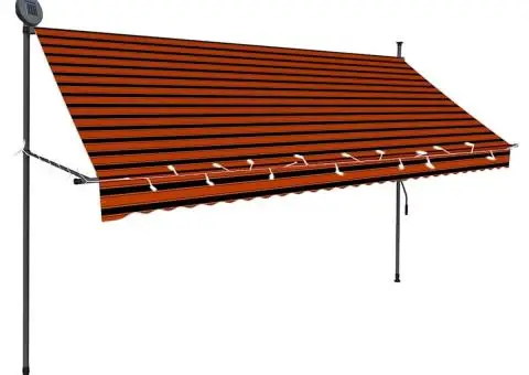 Copertină retractabilă manual cu LED, portocaliu & maro, 300 cm - 3/5
