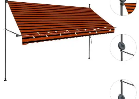 Copertină retractabilă manual cu LED, portocaliu & maro, 300 cm - 4/5