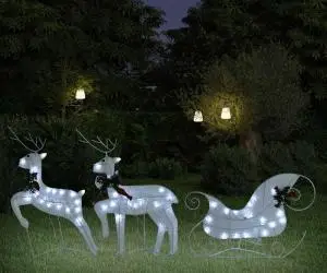 Decor de Crăciun cu reni și sanie, 60 LED-uri, alb, exterior