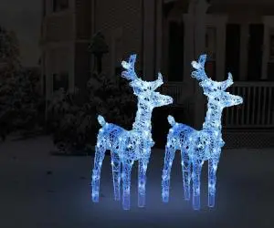 Reni de Crăciun, 2 buc., albastru, 80 LED-uri, acril