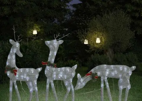 Familie reni de Crăciun, argintiu/alb rece, 270x7x90 cm, plasă - 1/5