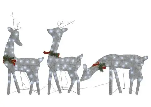 Familie reni de Crăciun, argintiu/alb rece, 270x7x90 cm, plasă - 2/5