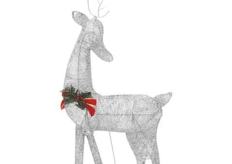 Familie reni de Crăciun, argintiu/alb rece, 270x7x90 cm, plasă - 4/5