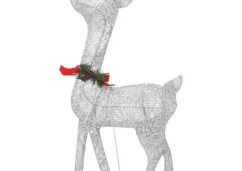 Familie reni de Crăciun, argintiu/alb rece, 270x7x90 cm, plasă - 5/5