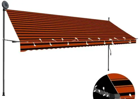 Copertină retractabilă manual cu LED, portocaliu & maro, 400 cm - 1/5