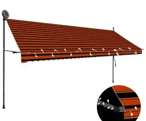 Copertină retractabilă manual cu LED, portocaliu & maro, 400 cm