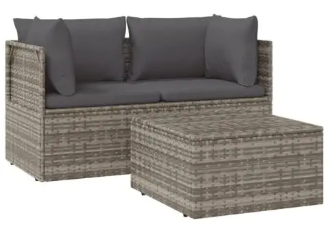 Set mobilier de grădină cu perne, 3 piese, gri, poliratan - 2/5