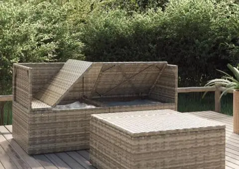 Set mobilier de grădină cu perne, 3 piese, gri, poliratan - 3/5