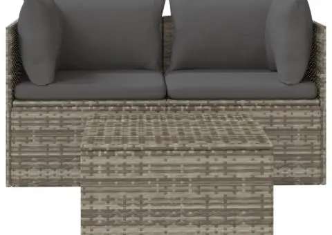 Set mobilier de grădină cu perne, 3 piese, gri, poliratan - 4/5