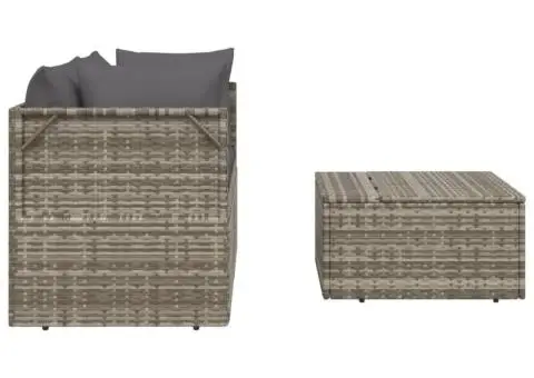 Set mobilier de grădină cu perne, 3 piese, gri, poliratan - 5/5