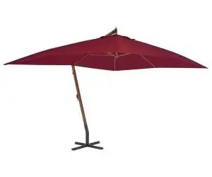 Umbrelă consolă de grădină cu stâlp din lemn, bordo, 400x300 cm