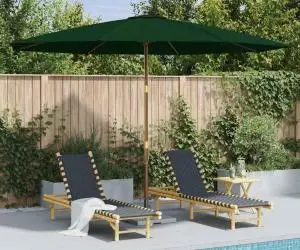 Umbrelă de soare de exterior, stâlp din lemn, verde, 350 cm