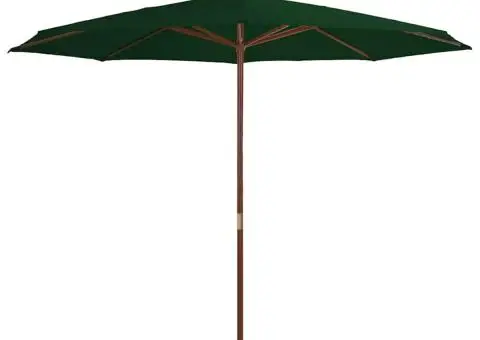 Umbrelă de soare de exterior, stâlp din lemn, verde, 350 cm - 2/5