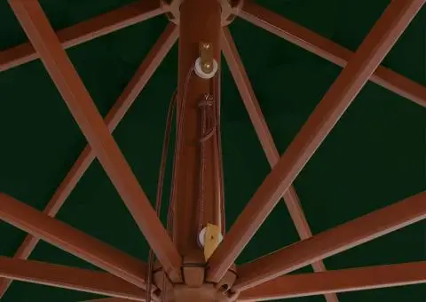 Umbrelă de soare de exterior, stâlp din lemn, verde, 350 cm - 4/5