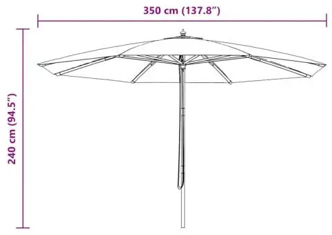 Umbrelă de soare de exterior, stâlp din lemn, verde, 350 cm - 5/5