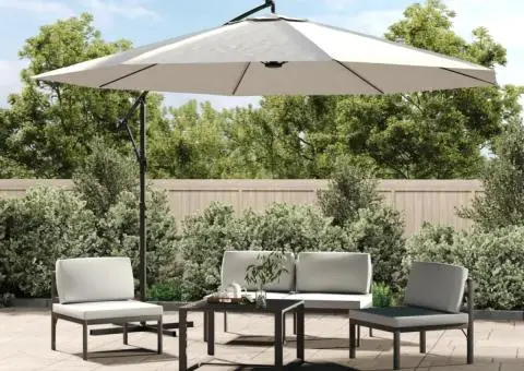 Umbrelă în consolă cu LED-uri și stâlp metalic, nisipiu, 350 cm - 1/5