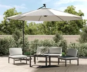 Umbrelă în consolă cu LED-uri și stâlp metalic, nisipiu, 350 cm
