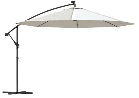 Umbrelă în consolă cu LED-uri și stâlp metalic, nisipiu, 350 cm - 2/5