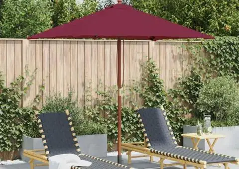 Umbrelă de soare de exterior, stâlp lemn, 150x200 cm roșu bordo - 1/5